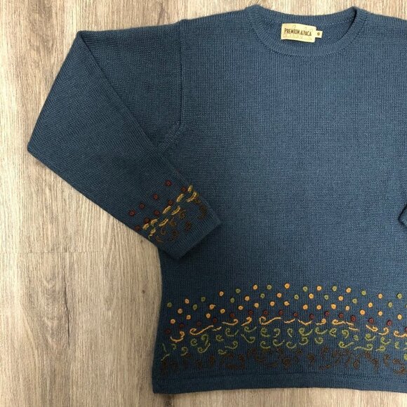 Premium Alpaca Crewneck Sweater Size Small 100% Alpaca Blue Pullover Knit Top - Picture 4 of 11